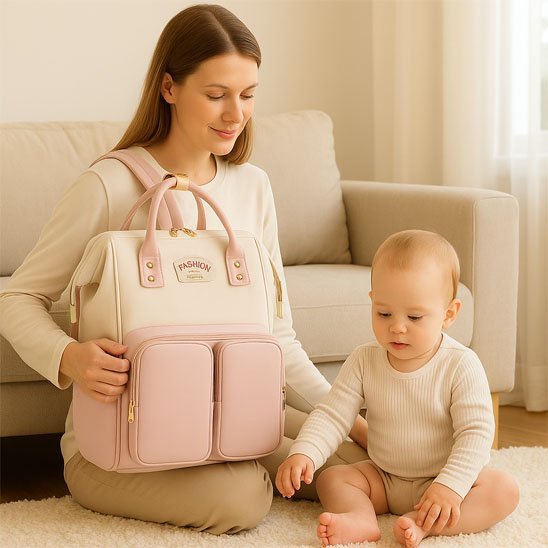 Bébé maman avec sac à langer organisateur rose